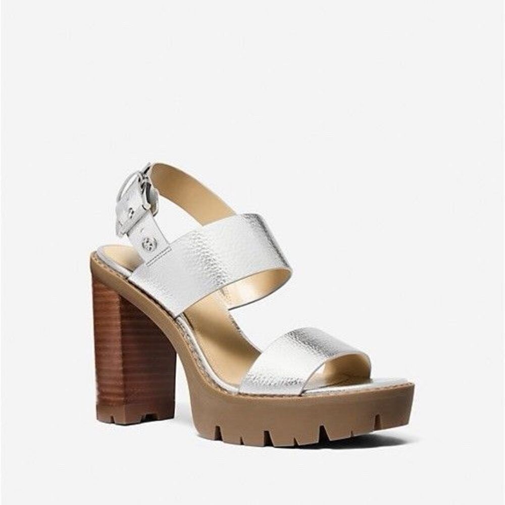 New Michael Kors - Holland Metallic Platform Sandal Size 8.5 Silver 49R5HLMS1M - Picture 10 of 11